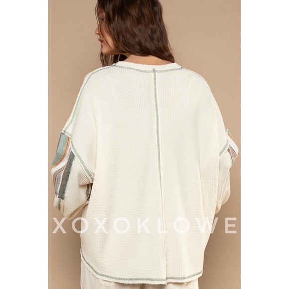 POL Thermal Knit Slouchy Oversized Top Striped Long Sleeves - Picture 9 of 11